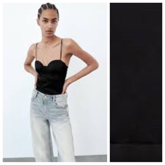 NWT. Zara Black Satin Effect Bustier Bodysuit. Size S. - Picture 3 of 11